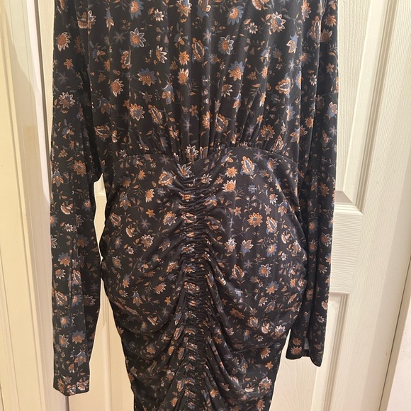 Evereve Lorelei Ruched Knit Black Floral Dress Keyhole Back Stretch, Size XL - Picture 6 of 9